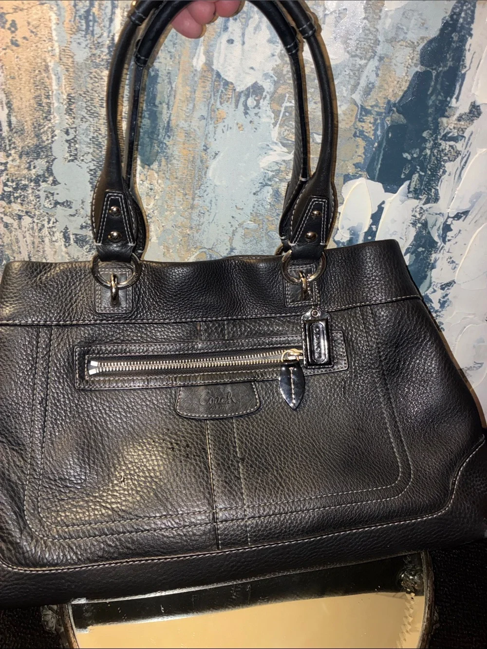 Genuine Coach Black Penelope Pebbled Leather Satchel with Silver Hardware